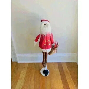 Vintage Slim Tall Santa Claus Figure 24” Handmade Gold Gift‎ Bag Long Legs RARE!